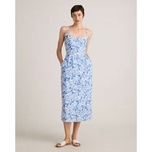 Quince Blue and White Floral Midi Dress NWOT